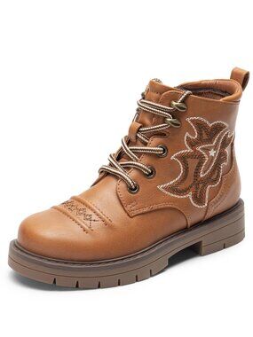 Dream Pairs Toddler Size 7 Boots Western Combat Lace-Up Side Zipper Brown
